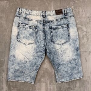 Bleecker & Mercer Mens Acid Wash Distressed Denim Shorts Blue Size 40 Raw Hem